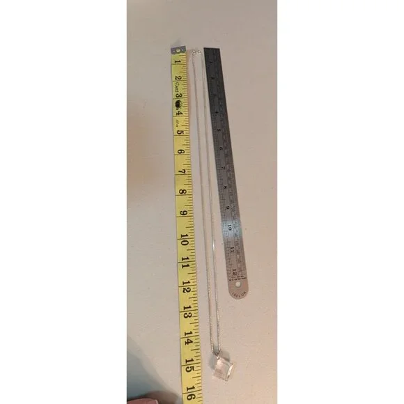 30-Inch Sterling Silver Necklace Square Crystal Pendant Italy 925 10g Elegant - Picture 7 of 15